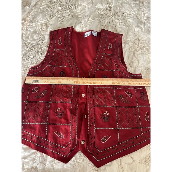 Vtg 90 Bobbie Brooks Woman PL Vest Floral Embroidered Patchwork Fairy Whimsigoth - Picture 14 of 16